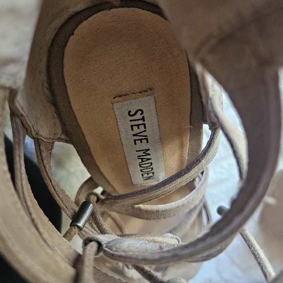Steve Madden Gal Lace Up Block Heel Sandals | Taupe Cage Sandal Size 7.5 - Picture 7 of 9